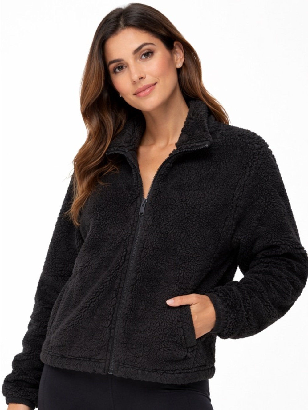 Alo Yoga Black Sherpa Zip-Up Jacket Size M